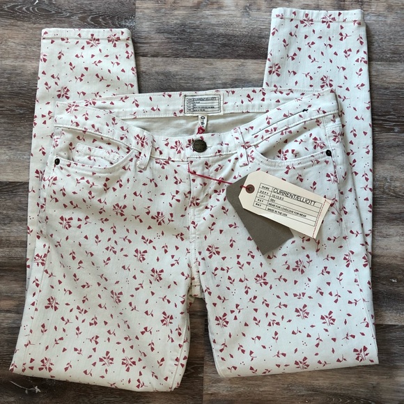 NWT Current Elliott Stiletto Sweet Cream Ditsy jeans Size 29 - Picture 3 of 9